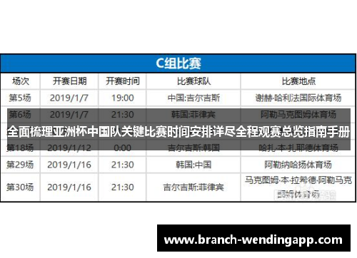 全面梳理亚洲杯中国队关键比赛时间安排详尽全程观赛总览指南手册 全面梳理亚洲杯中国队关键比赛时间安排详尽全程观赛总览指南手册
